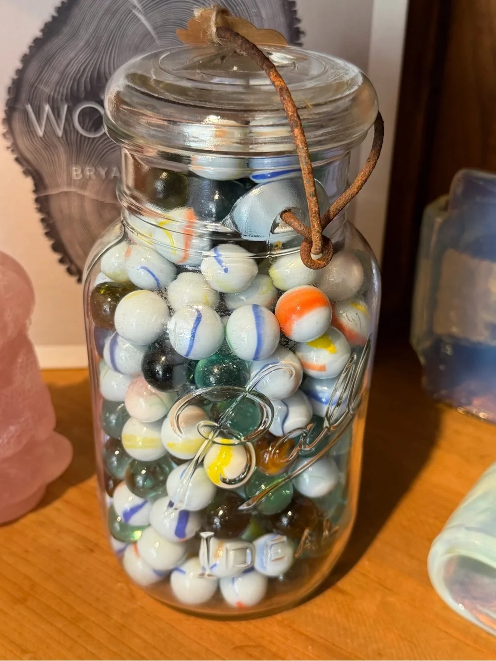 Vintage Marbles - Ball Mason Jar Filled with Colorful Glass Marbles